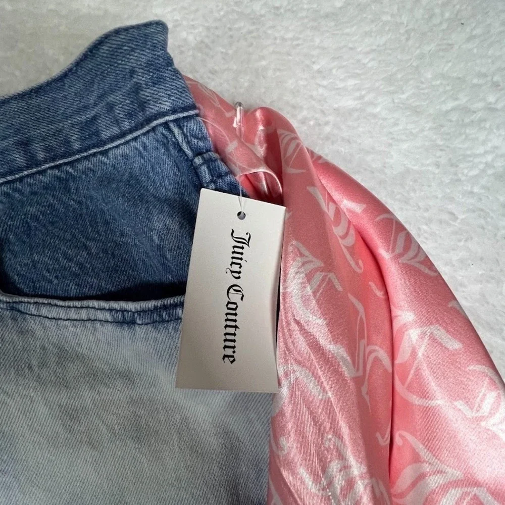 Juicy Couture NWT Tie Dye Straight Leg Jeans 30 High Rise w Pink Logo Sash Y2K - Picture 5 of 12